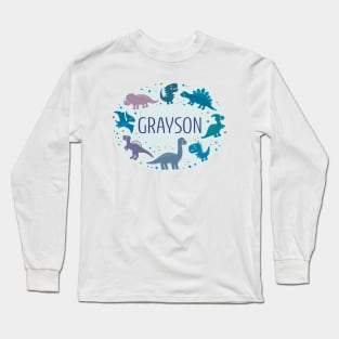 Grayson name surrounded by dinosaurs Long Sleeve T-Shirt